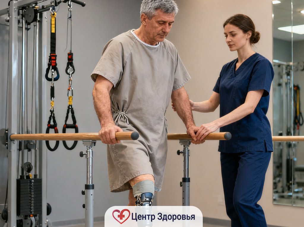 Пациент проходит реабилитацию после ампутации конечности